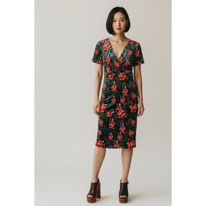 Vintage Vibes Zara Velvet Rose Print Midi Dress, Size S